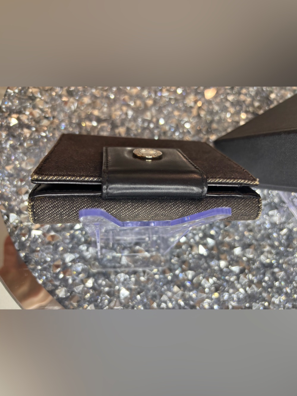 BVLGARI Logo Mania Bifold Wallet made of black denim-like canvas & leather EUC - Picture 9 of 17